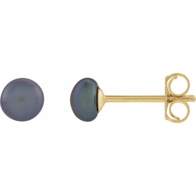 14K 4- Cultured Black Freshwater Button Pearl Earrings