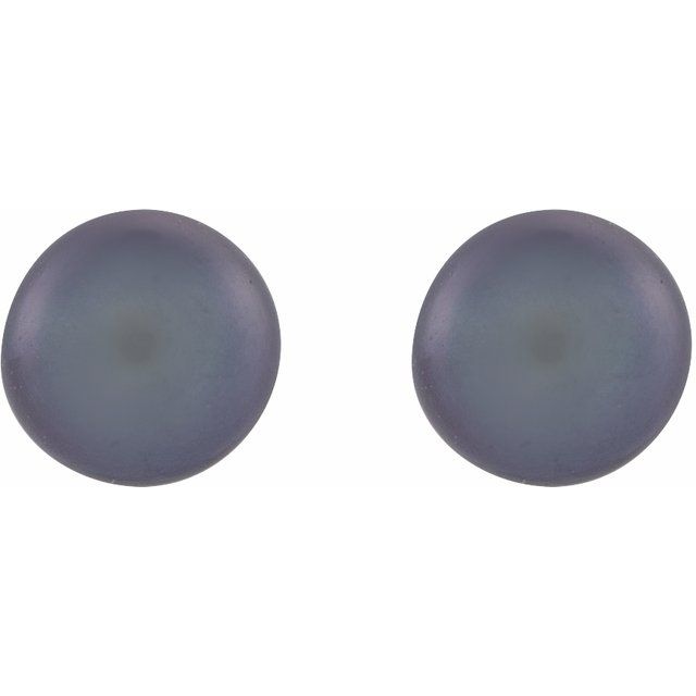 14K 4- Cultured Black Freshwater Button Pearl Earrings
