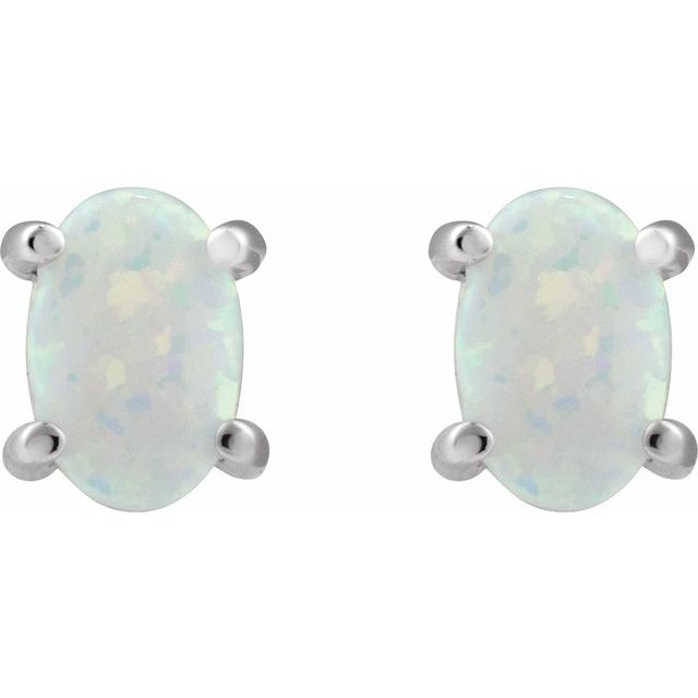 14K Oval Lab-Grown Opal Earrings