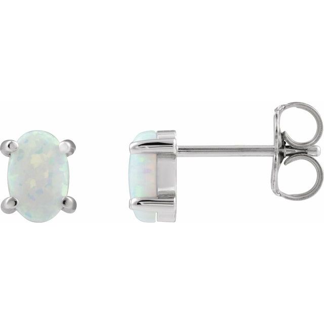 14K Oval Lab-Grown Opal Earrings
