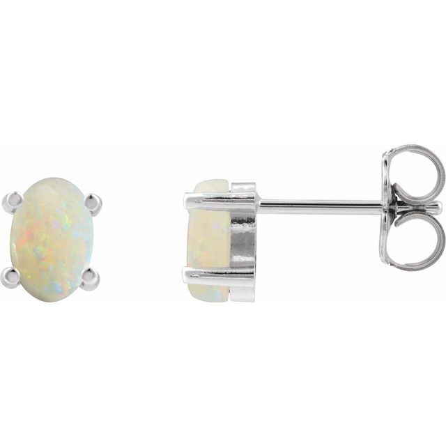14K Oval Natural Opal Earrings