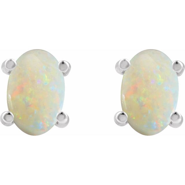 14K Oval Natural Opal Earrings