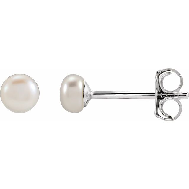 Sterling Silver 4- Cultured Freshwater Button Pearl Earrings