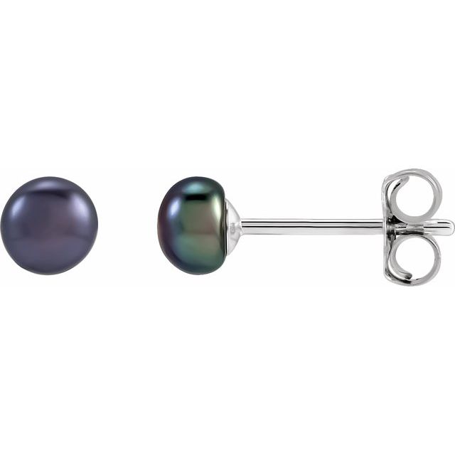 Sterling Silver 4- Cultured Black Freshwater Button Pearl Earrings