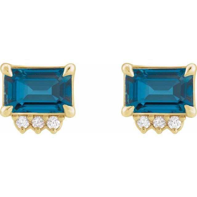 14K Natural London Blue Topaz & .05 CTW Natural Diamond Stud Earrings