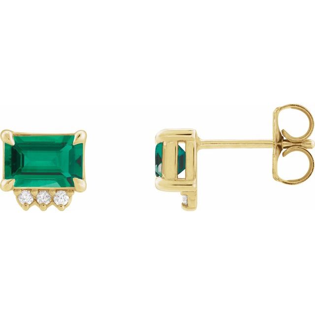 14K Lab-Grown Emerald & .04 CTW Natural Diamond Stud Earrings