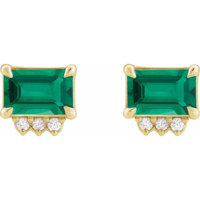 14K Lab-Grown Emerald & .04 CTW Natural Diamond Stud Earrings
