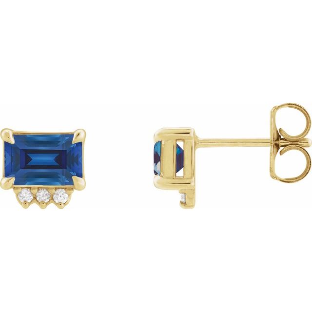 14K Lab-Grown Blue Sapphire & .04 CTW Natural Diamond Stud Earrings