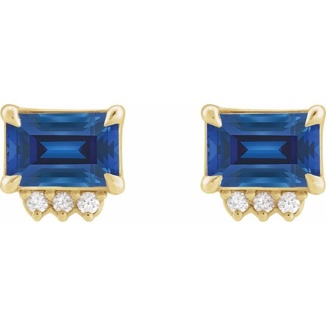 14K Lab-Grown Blue Sapphire & .04 CTW Natural Diamond Stud Earrings