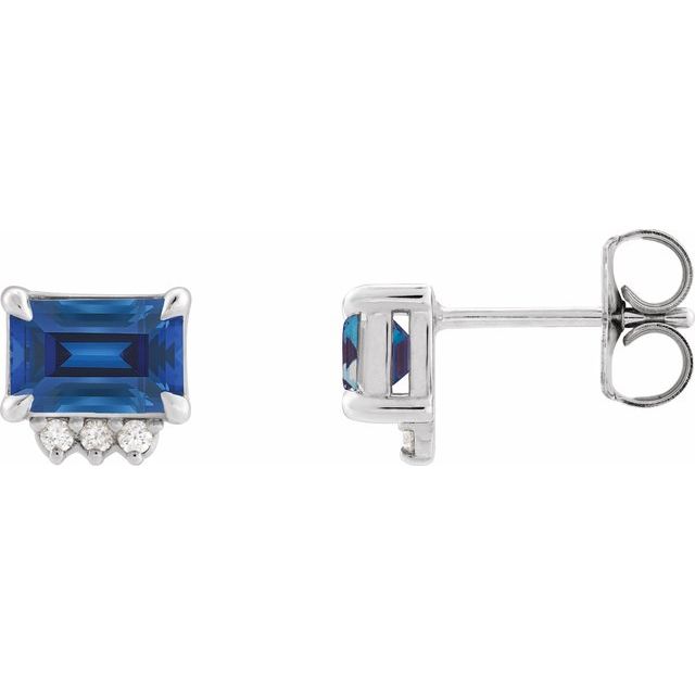 14K Lab-Grown Blue Sapphire & .04 CTW Natural Diamond Stud Earrings