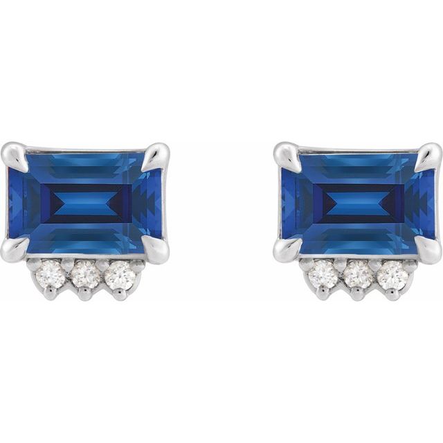 14K Lab-Grown Blue Sapphire & .04 CTW Natural Diamond Stud Earrings