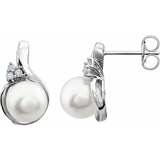 14K Cultured Freshwater Pearl & .08 CTW Natural Diamond Earrings
