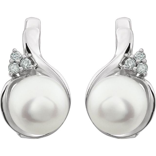14K Cultured Freshwater Pearl & .08 CTW Natural Diamond Earrings