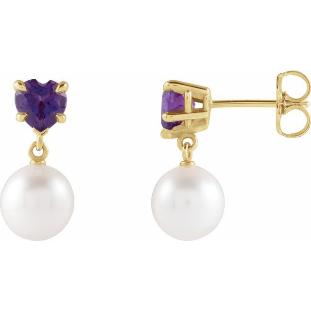 14K Cultured Akoya Pearl & Natural Amethyst Earrings