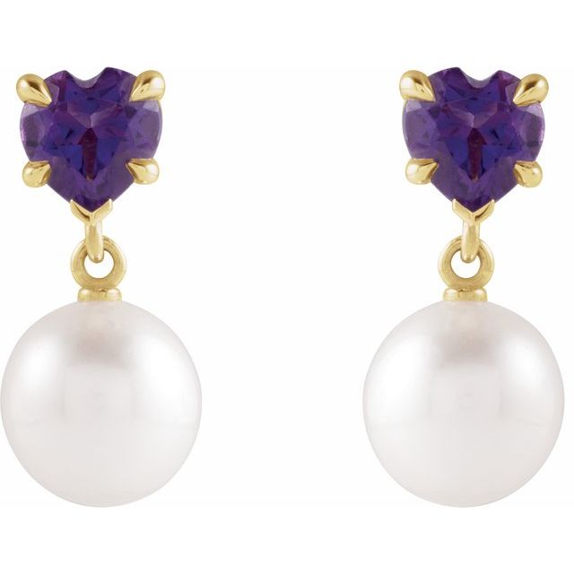 14K Cultured Akoya Pearl & Natural Amethyst Earrings