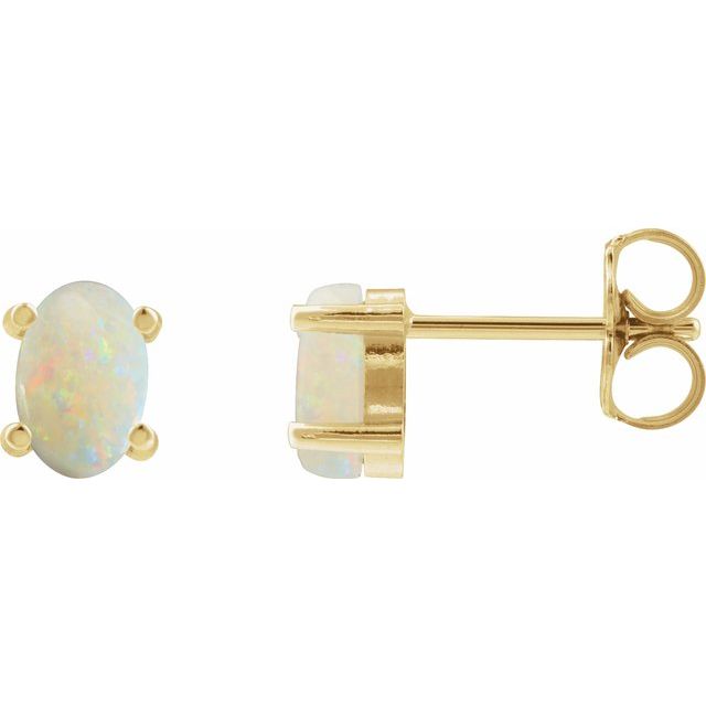 14K Oval Natural Opal Earrings