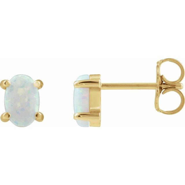 14K Oval Lab-Grown Opal Earrings