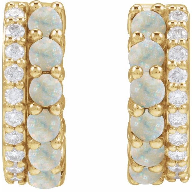 14K Natural Opal & 1/8 CTW Natural Diamond Huggie Hoop Earrings