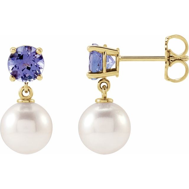 14K Cultured Akoya Pearl & Natural Tanzanite