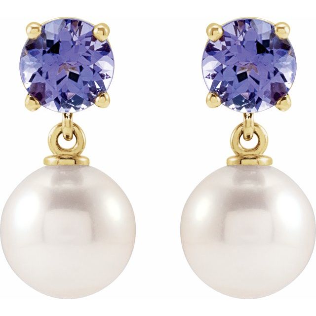 14K Cultured Akoya Pearl & Natural Tanzanite