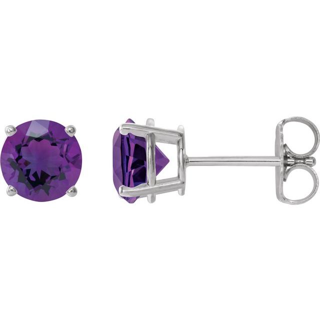14K Natural Amethyst Stud Earrings
