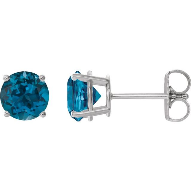 14K Natural London Blue Topaz Stud Earrings