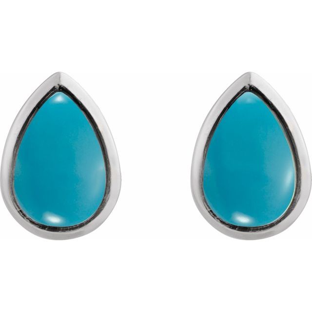Sterling Silver Natural Turquoise Cabochon Earrings