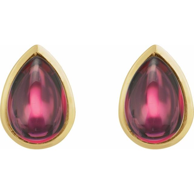 14K Natural Rhodolite Garnet Cabochon Earrings