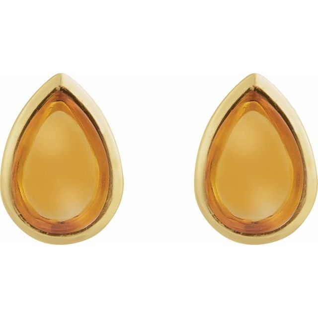 14K Natural Citrine Cabochon Earrings