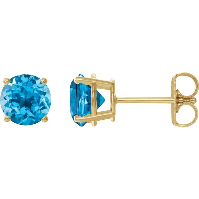 14K Natural Swiss Blue Topaz Stud Earrings