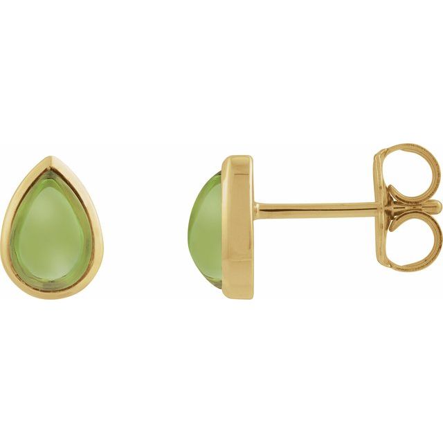 14K Natural Peridot Cabochon Earrings