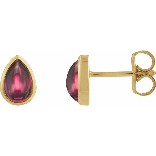 14K Natural Rhodolite Garnet Cabochon Earrings