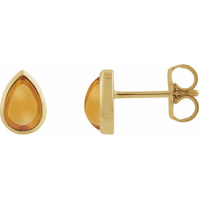 14K Natural Citrine Cabochon Earrings