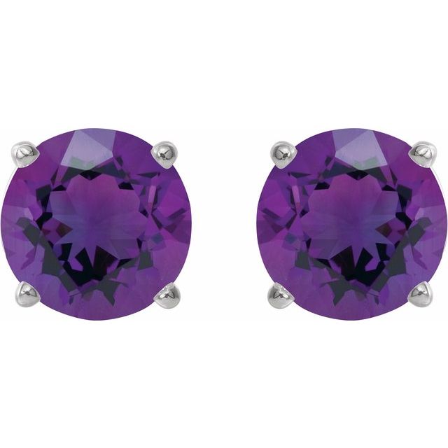 14K Natural Amethyst Stud Earrings