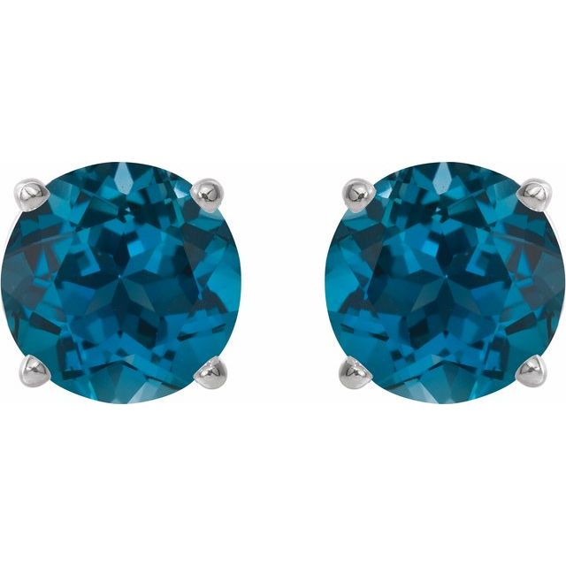 14K Natural London Blue Topaz Stud Earrings