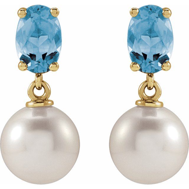 14K Cultured Akoya Pearl & Natural Aquamarine