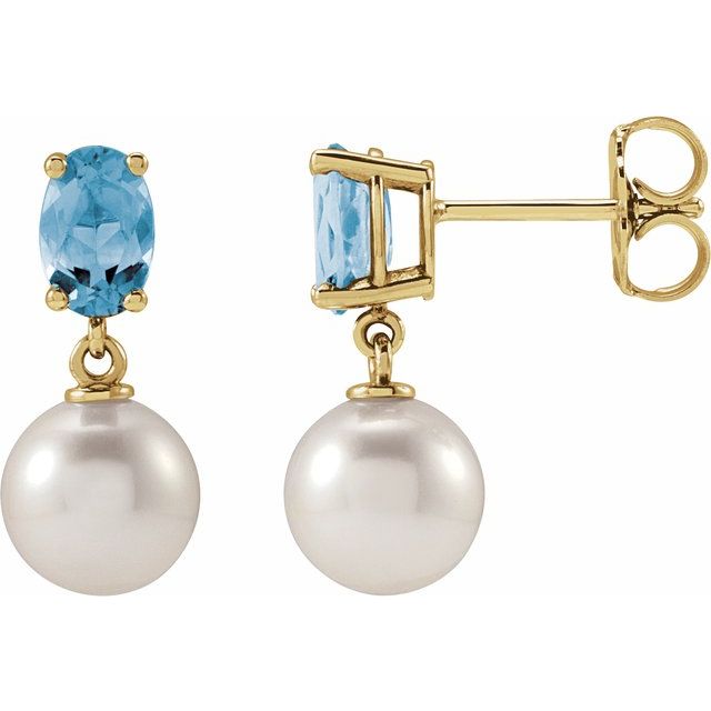 14K Cultured Akoya Pearl & Natural Aquamarine