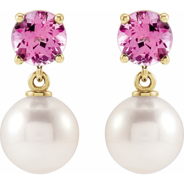 14K Cultured Akoya Pearl & Natural Pink Tourmaline