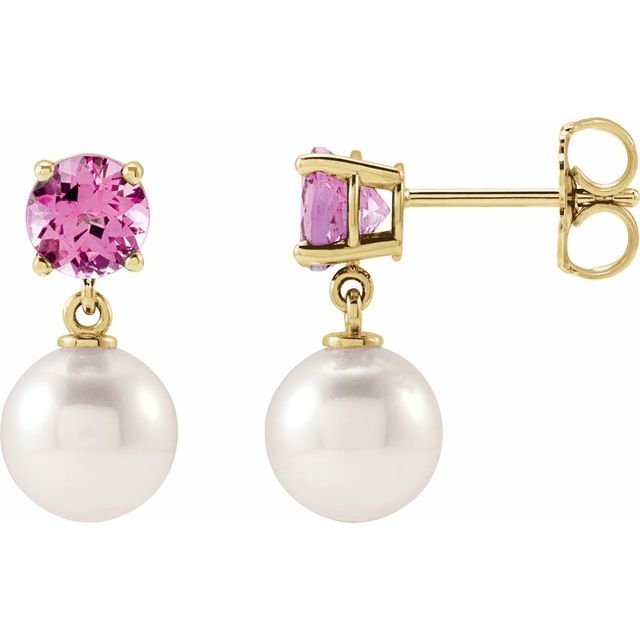 14K Cultured Akoya Pearl & Natural Pink Tourmaline