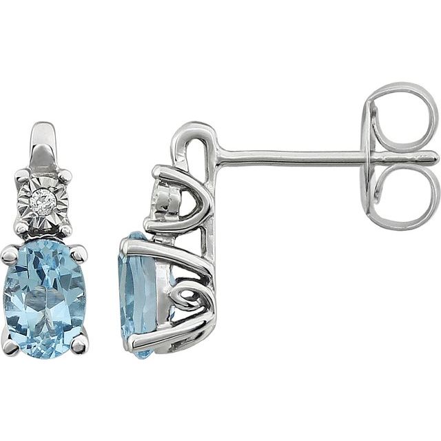 14K Natural Sky Blue Topaz & .02 CTW Natural Diamond Earrings