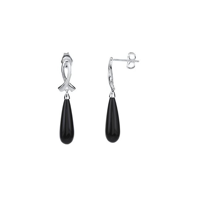 Sterling Silver Natural Black Onyx Earrings