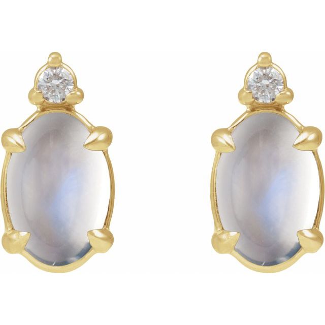 14K Natural Rainbow Moonstone Cabochon & .03 CTW Natural Diamond Earrings