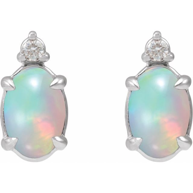 Sterling Silver Natural Ethiopian Opal Cabochon & .03 CTW Natural Diamond Earrings