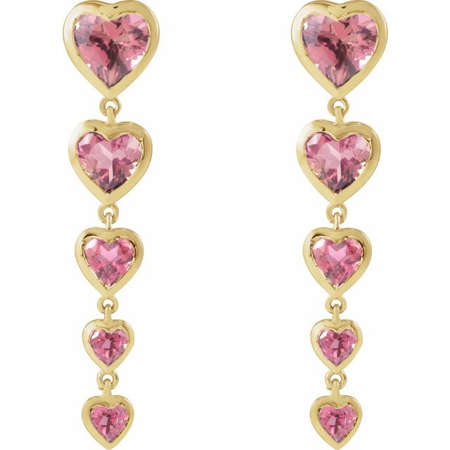 14K Natural Pink Tourmaline Heart Earrings