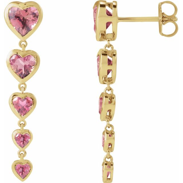 14K Natural Pink Tourmaline Heart Earrings
