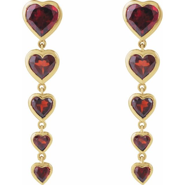 14K Natural Mozambique Garnet Heart Earrings