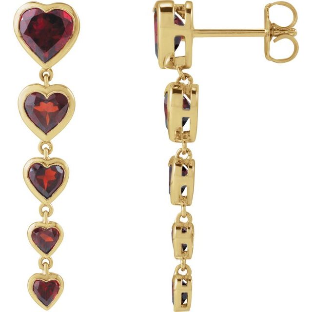 14K Natural Mozambique Garnet Heart Earrings