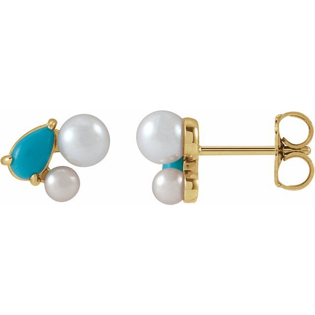14K Natural Turquoise & Cultured Akoya Pearl Earrings