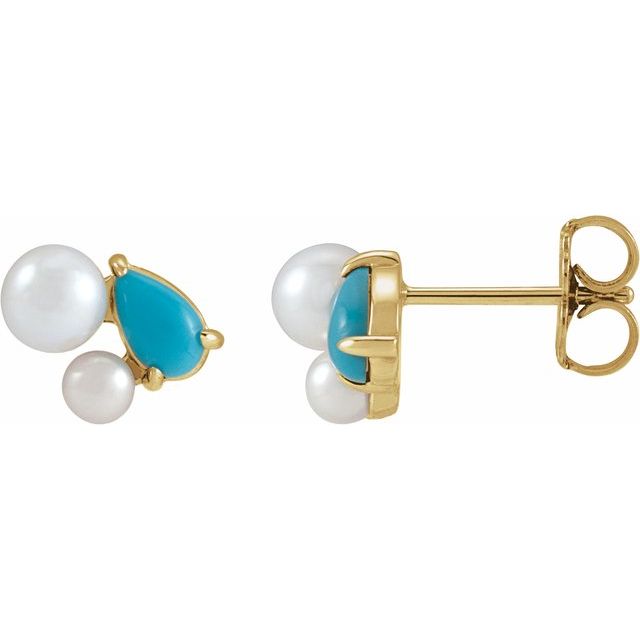 14K Natural Turquoise & Cultured Akoya Pearl Earrings