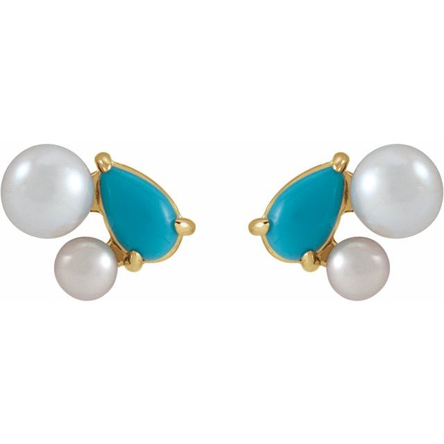 14K Natural Turquoise & Cultured Akoya Pearl Earrings